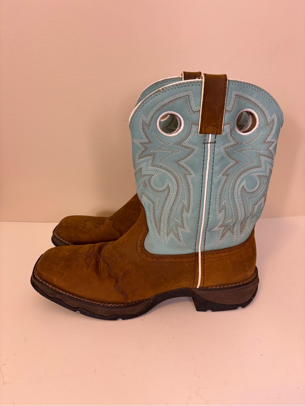 Lady Rebel by Durango Two-Tone Brown and Light Blue Pull-On Cowboy Boots 10